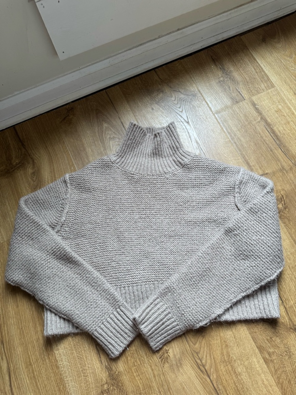 Elodie Cropped Turtleneck Sweater in Light Taupe